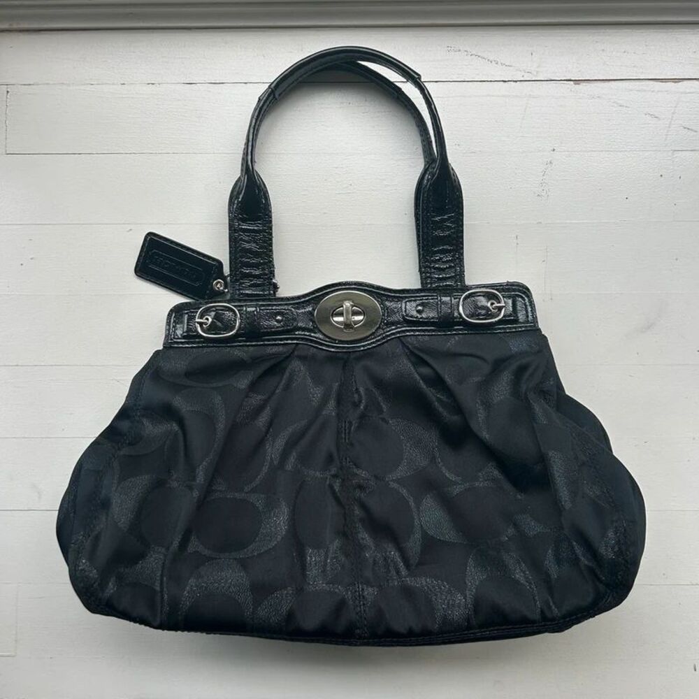 Y2K Coach Garnet Signature C Purse 13916 Black Pleated Jacquard Turnlock